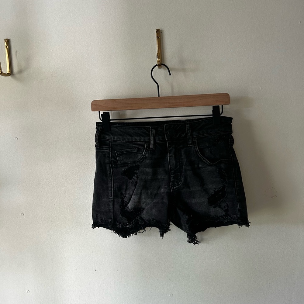 Black Distressed Denim Shorts